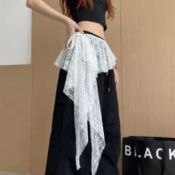 Embroidered Flower Butt Curtain Skirt High Waist Irregular Hem Lace Trim Butt Curtain Ruched Ruffles Trim Mini Apron Harajuku