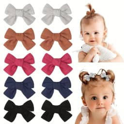 10Pcs Cute Bow Hair Clips for Kids Cotton-Linen Baby to Children Hairpins Soft Fully-Wrapped Design, Safe Hair Accessories