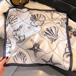 Fashion Ocean Shell Pattern Print Square Silk Scarfs for Women Neck Ties Soft Hijab Headscarf Foulard Bandana Decoration Scarves