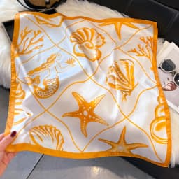 Fashion Ocean Shell Pattern Print Square Silk Scarfs for Women Neck Ties Soft Hijab Headscarf Foulard Bandana Decoration Scarves