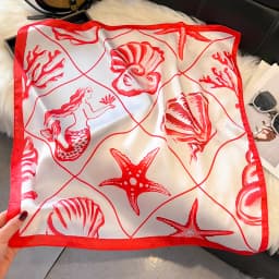 Fashion Ocean Shell Pattern Print Square Silk Scarfs for Women Neck Ties Soft Hijab Headscarf Foulard Bandana Decoration Scarves