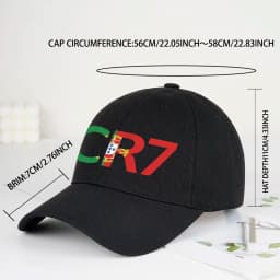 CR7 Portugal Print Black Baseball Cap Adjustable Unisex Football Player Casual Sun Hat