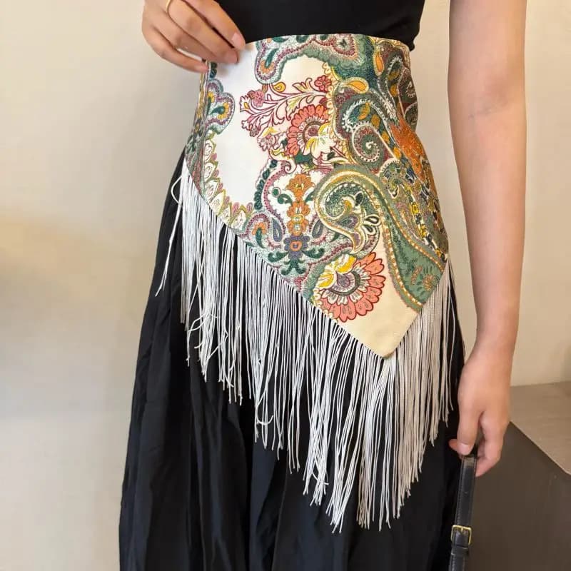 Chinese Style Ethnic Triangular Waistband Embroidered Printing Tassel Floral Triangular Bel Jeans Decor Clothing Accessories