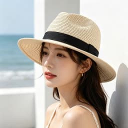 Wide Brim Jazz Sun Hat Summer Men's Dense Straw Hat Panama Hat with Black Ribbon XKTYM07