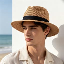 Wide Brim Jazz Sun Hat Summer Men's Dense Straw Hat Panama Hat with Black Ribbon XKTYM07