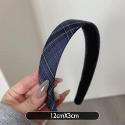 Vintage Elastic Hair Hoop Blue Plaid Headband With Heart Pendant Women Hair Accessories For Daily Party Wear