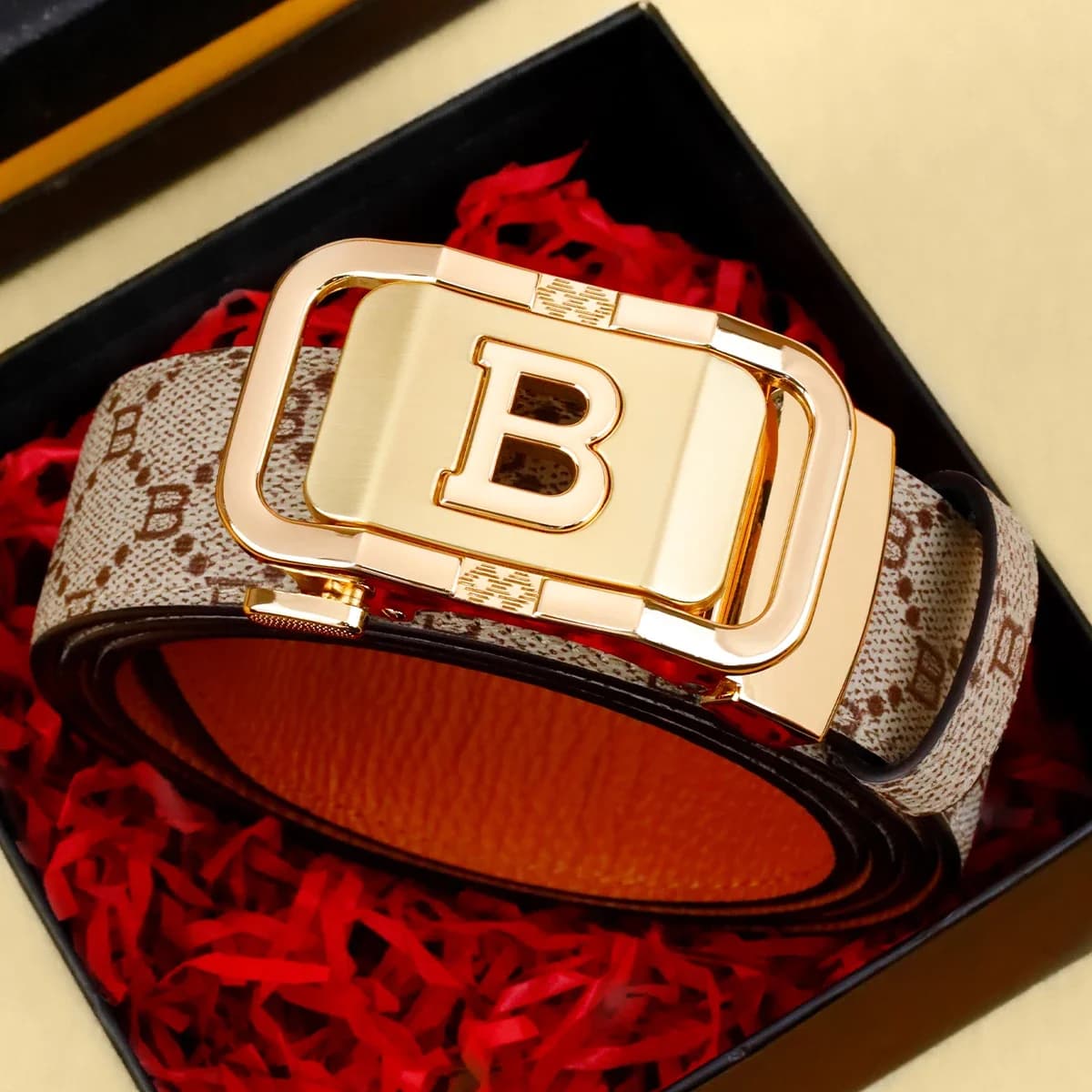 Men's Leather Belt with Automatic Buckle, Casual Business Style, Anti-Slip Design, Perfect for Work & Date Nights