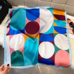 Geometric Color Block Silk Square Headscarf Women Soft Hijab All Seasons Decorate Neckerchief Female Foulard Bandana Daily Wear