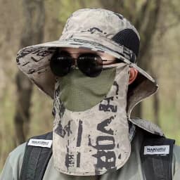 Summer Women Men Hiking Fishing Boonie Hat Outdoor Sport Sun UV Protection Neck Face Camouflage Adjustable Bucket Caps and Mask