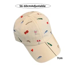 Kawaii Embroidery Baseball Cap for Women Aesthetic Food & Wine Pattern Soft Cotton Adjustable Dad Hat Summer Outdoor Sunshade Ca