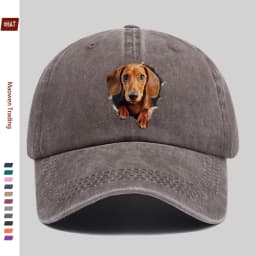 1pc Cute Dachshund Peeking Through Hole Baseball Cap | Adjustable Buckle, Lightweight Polyester, Ideal For Dating, Fishing, Trav