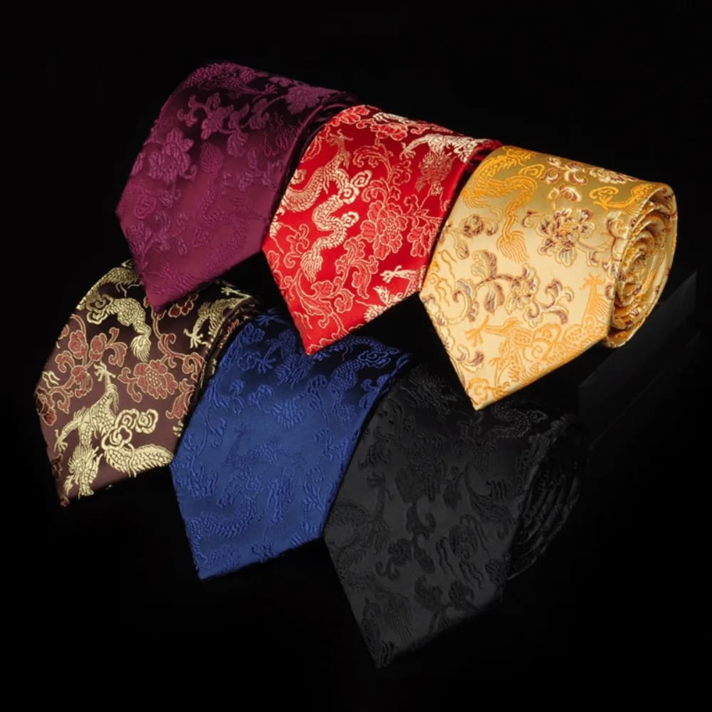 Casual Calligraphy Chinese Dragon Pattern Tie National Adjustable Jacquard Silk Tie Soft Hand Tied Men Necktie Groomsman