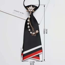 No-Sew Design Beaded Floral Necktie Pearl Chain Decoration Satin Material Double Layer Necktie Double Layer Satin Neck Accessory