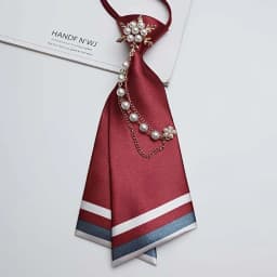 No-Sew Design Beaded Floral Necktie Pearl Chain Decoration Satin Material Double Layer Necktie Double Layer Satin Neck Accessory