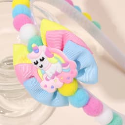 2Pcs Rabbit Fur Ball Headband Cute Rainbow Cartoon Unicorn Bow Hair Bands For Girls Children Kids Diadem Headdress Accessories