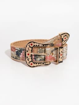 1pc women's gemstone engraved buckle multi-color palace style irregular flower embroidery oil painting pattern PU belt