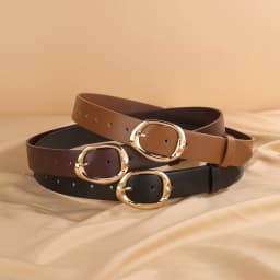 Women's Fashion Wide PU Leather Belt 3.3cm with Metal Geometric Pin Buckle Retro Style Waist Belt for Jeans Pants and Skirts