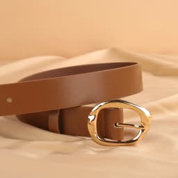 Women's Fashion Wide PU Leather Belt 3.3cm with Metal Geometric Pin Buckle Retro Style Waist Belt for Jeans Pants and Skirts
