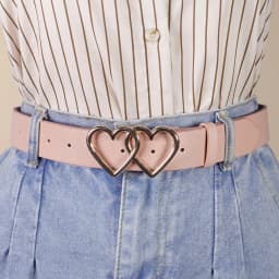 Y2K Millennium Trendy Pink & White Pu Versatile Belt, Dual Heart-Shaped Metal Buckle, Fits Jeans/Skirts/Casual Pants