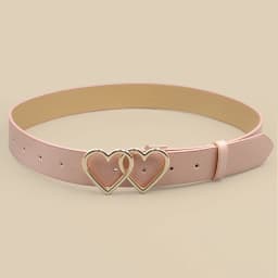 Y2K Millennium Trendy Pink & White Pu Versatile Belt, Dual Heart-Shaped Metal Buckle, Fits Jeans/Skirts/Casual Pants