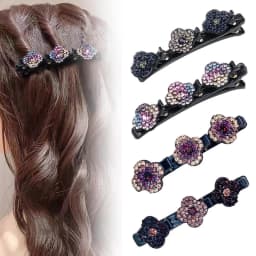 4pcs New Korean Style Hairpin Side Clip Flower Rhinestones Sweet And Girl Lovely Bangs Hairpin Elastic Duckbill Clip.