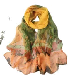 160x50cm Autumn Birch Forest Scarf Women Artistic Oil Painting Print Soft Georgette Shawl Long Neck Wrap Nature Scenery Sunscree