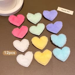 12 color random heart-shaped plush hair clips, sweet and cute, suitable for daily use as hair accessories