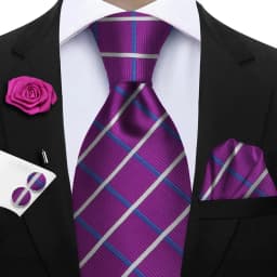 Luxury Mens Purple Yellow Grey Ties Floral Ties Plaid Striped NeckTie Pocket Square Cufflinks Brooch Set Men's Wedding Party Tie