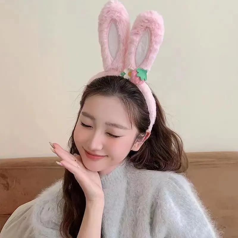 Women's cute strawberry flower headband, plush rabbit ear three-dimensional headband, home specific hair accessory headband