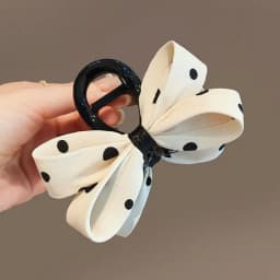 1pc Korean fashion high-end retro black and white contrasting polka dot clip new exquisite bow shark clip hair clip