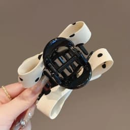 1pc Korean fashion high-end retro black and white contrasting polka dot clip new exquisite bow shark clip hair clip