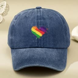 Retro style rainbow heart-shaped printed baseball cap with sun shading and antique design adjustable