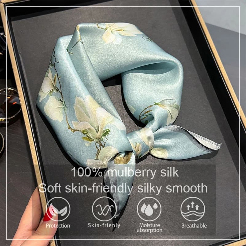 100% Silk Square Scarf for Women Real Mulberry Silk Hijab Scarves Lady Fashion Luxury Headband Shawl Wrap Kerchief Bandana