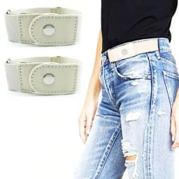 2pcs/set Casual No Buckle Elastic Belt Canvas Adjustable Waist Belt Invisible Pants Buckle Women Men