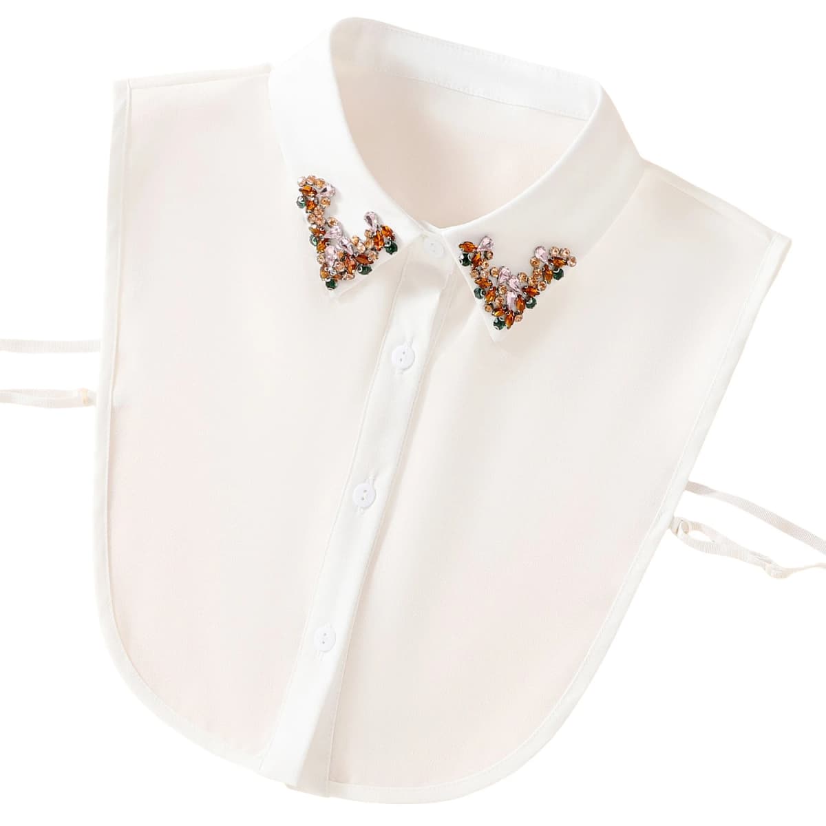 Hand-sewn Glass Diamond Fake Collar with Chiffon Pointed Collar