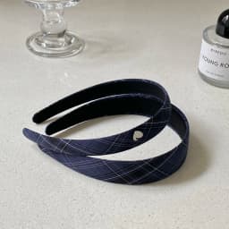 1PC Navy Blue Plaid Hair Headbands With Heart Decor, Stylish Hair Accessories For Women, Cute Hairbands For Daily And Party Wear
