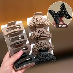 8Pcs Women's Square Patterned Shark Clips, Women's Hair Accessories, Medium-Sized Hair Clips in Coffee Color and Black, Vintage Simple Style, Suitable for Daily Wear, Holiday Wear, and Beach Vacations