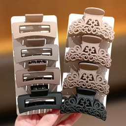 8Pcs Women's Square Patterned Shark Clips, Women's Hair Accessories, Medium-Sized Hair Clips in Coffee Color and Black, Vintage Simple Style, Suitable for Daily Wear, Holiday Wear, and Beach Vacations