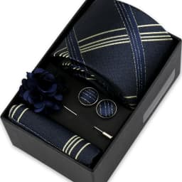 Men Tie Set With Box Flower Pin Luxury Necktie Handkerchief Brooch With Cufflinks Set Gift Box Wedding Men Suits Neck Gravatas