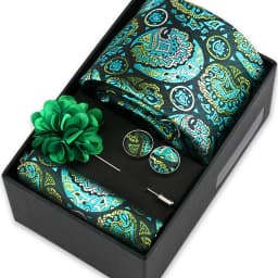 Men Tie Set With Box Flower Pin Luxury Necktie Handkerchief Brooch With Cufflinks Set Gift Box Wedding Men Suits Neck Gravatas