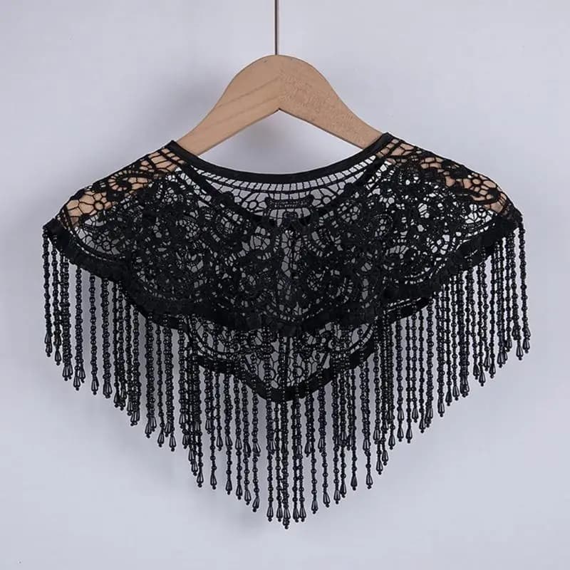 39BD Cloud Shoulder Shawl Handmade Beaded Tassels Trim Traditional Wedding Attires Dance Costume Accessory