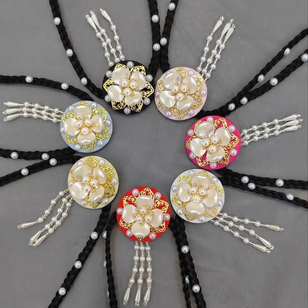 Fashion Flower Hanbok Wig Headdress Tassel Traditional Korea Ethnic Style Hairband Elegant Classical Stage Dance Hair Hoop Girls