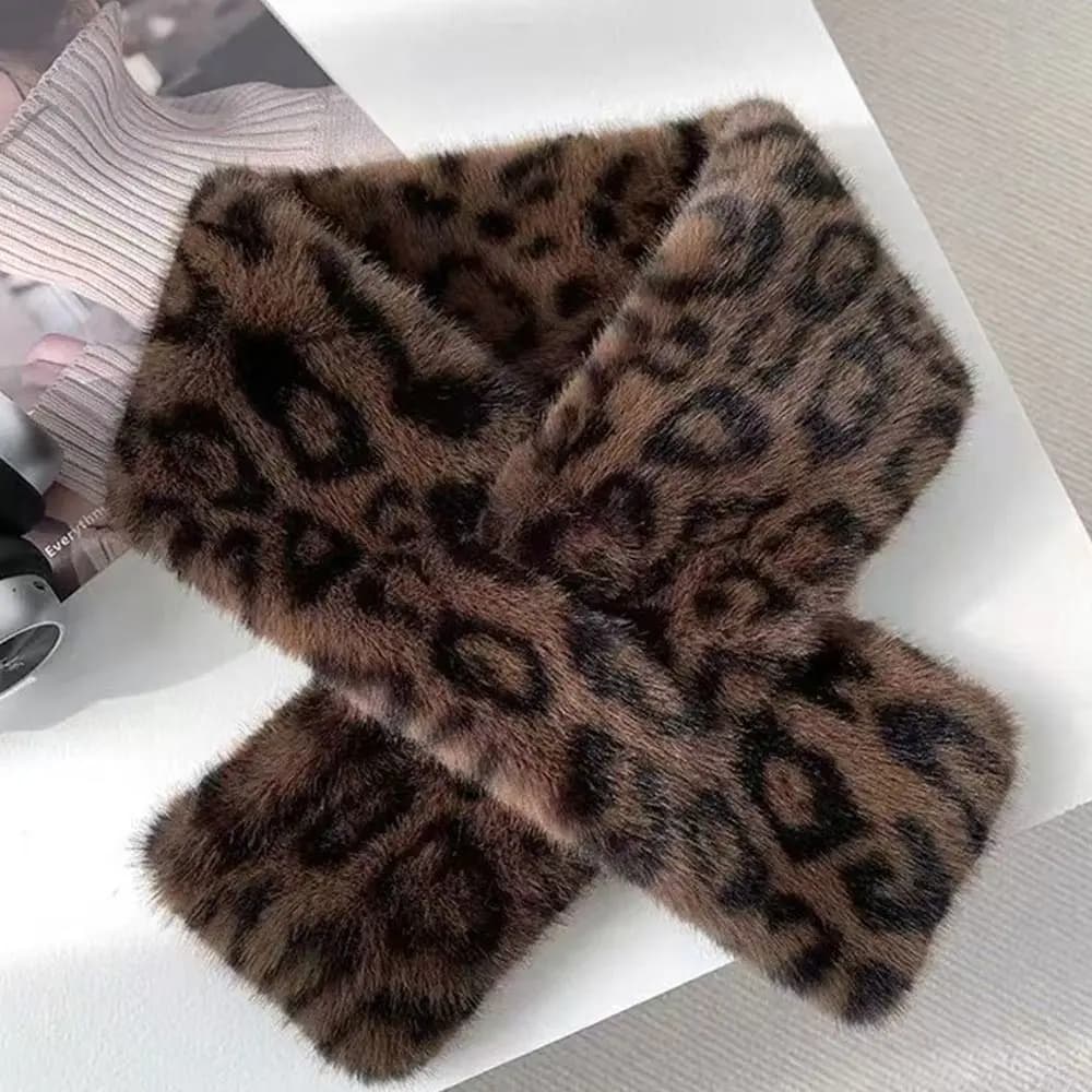 Cute Thicken Warm Leopard Print Scarf Windproof Soft Faux Fur Scarf Faux Collar Faux Rabbit Fur Winter Scarf Women's Wear