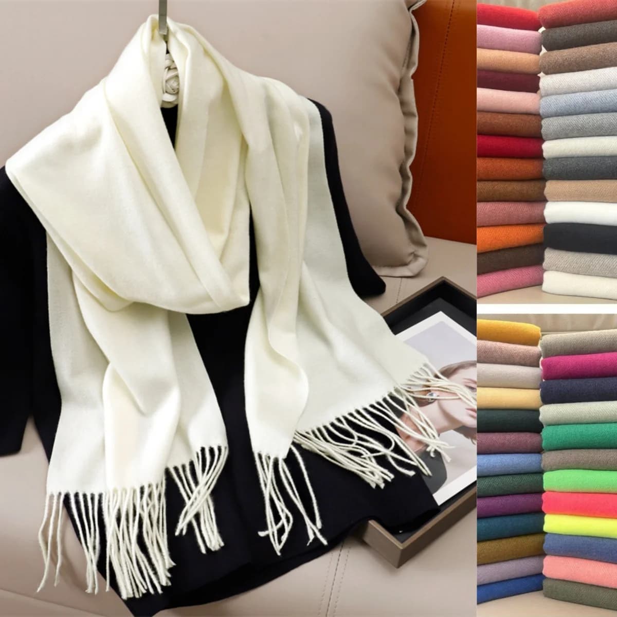 51Color Solid Women Winter Scarf Warm Thicken Cashmere Shawl Outdoor Tassels Pashmina Lady Wrap Windproof Scarves Fashion Luxury