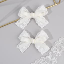 2Pcs/Set Girls Cute Solid Flower Hair Clips White Floral Embroidery Bow Barrette For Children Baby Sweet Headwear Accessories