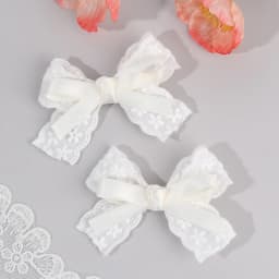 2Pcs/Set Girls Cute Solid Flower Hair Clips White Floral Embroidery Bow Barrette For Children Baby Sweet Headwear Accessories