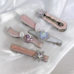 5Pcs/Set Trendy Sweet Galaxy Pink Hair Clips Cool Shiny Heart Shape Hairpins Star Pentagram Rhinestone Barrettes Women Girls