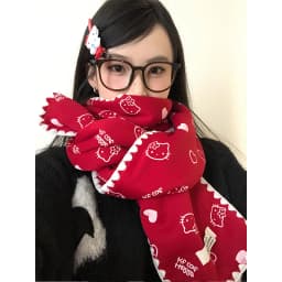 Red Cute Kitten Scarf For Women 2025 New Winter Korean Style Atmosphere Warm Scarf