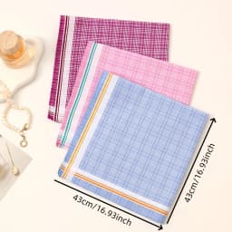 3Pcs Women's Pure Cotton Plaid Handkerchief Contrasting Color Matching Thin Wipe Soft Sweat Hand Towel 43cm