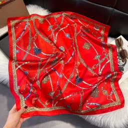 Luxury Print Chain Neck Tie Shawl 2025 Silk Square Scarf Women Wraps Female 70cm Hair Hand Wrist Headkercheif Hijab Bandana